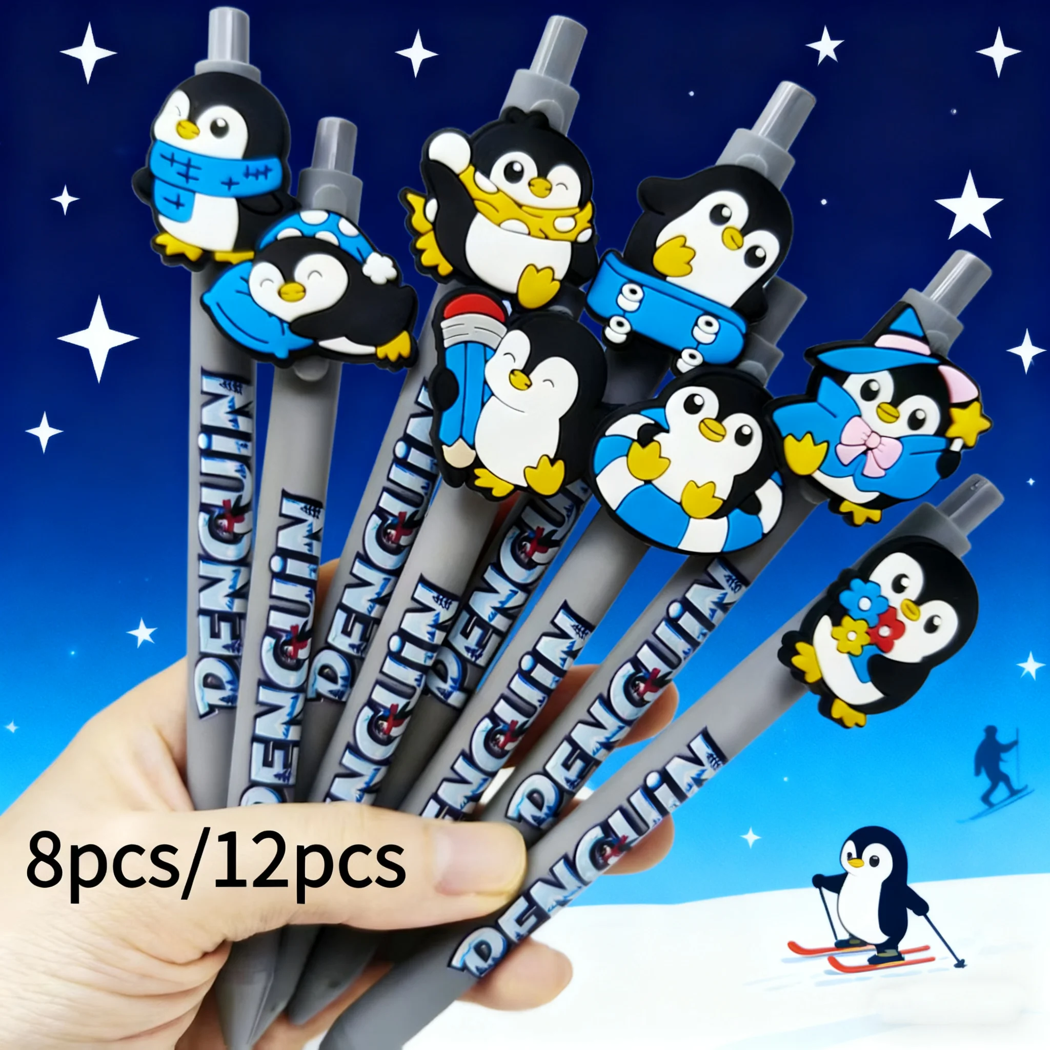 

8pcs/12pcs penguin styling patch gel pen dark gray color printing gift ballpoint pen
