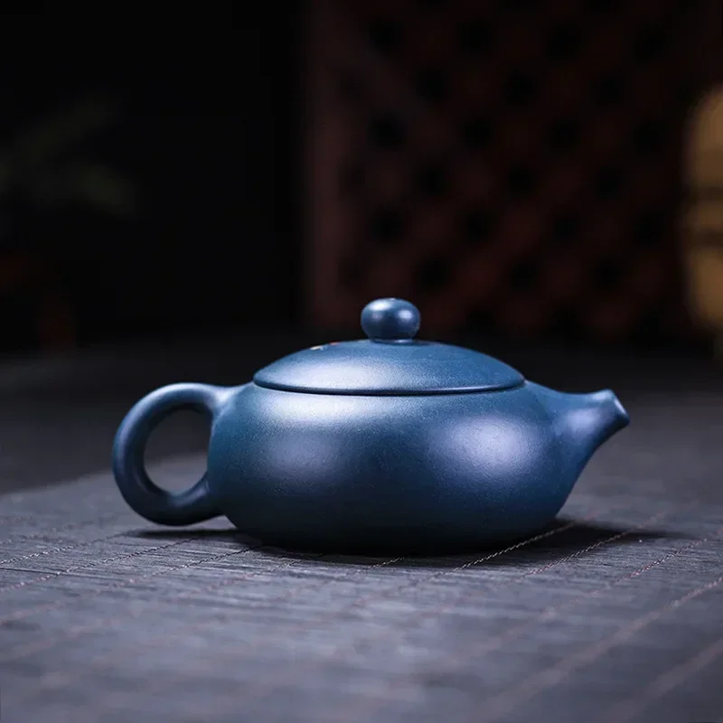 Original ore azure clay Yixing handmade purple clay teapot Plum flat Xi Shi teapot Chinese Kung Fu tea set pot  160ml