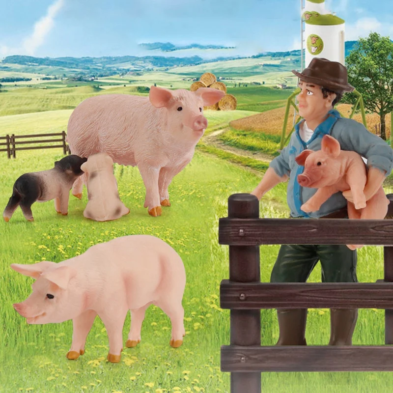 Barnyard Animal Figurines para crianças, Simulação Farm Toys, Pré-escolar Educacional, Decoração de Estátua, Conjuntos de Porcos, 11Pcs