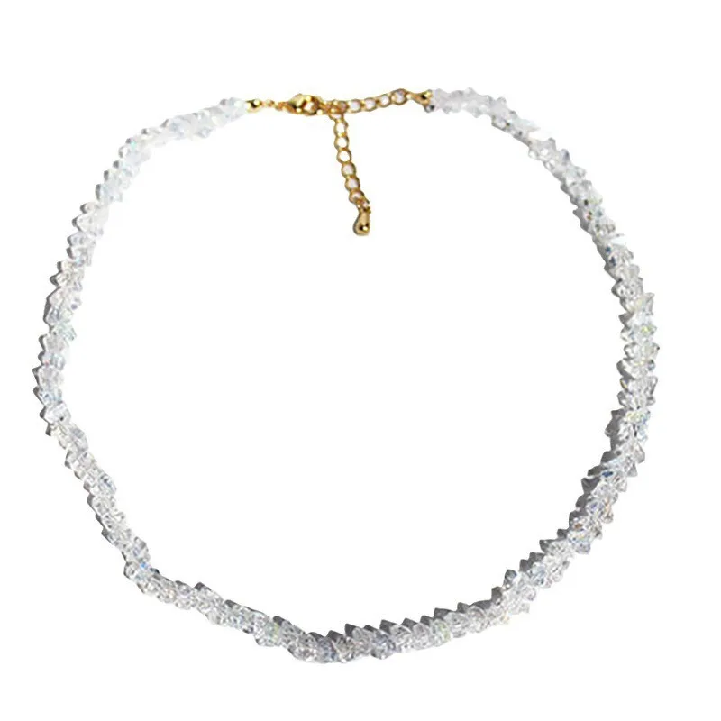 Mulit-cut Glass Crystal Irregular Beaded Choker Necklace for Women Transparent Vintage Korean Collarbone Collar Neck Jewelry