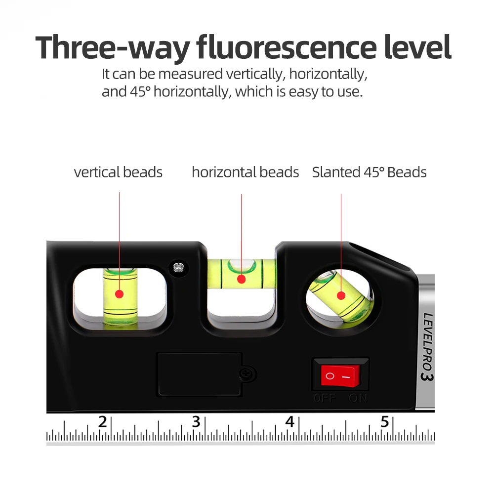 Laser Level Horizon Vertical Measure Tape Aligner Bubbles Ruler Infrared Laser Level Cross Line Laser Tape 8FT  20%OFF