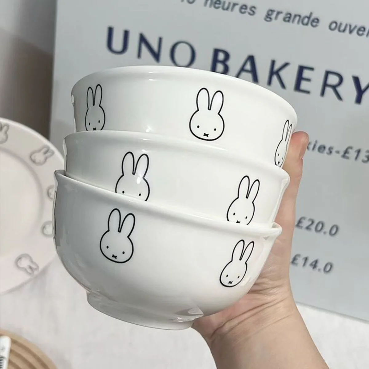 Kawaii Anime Miffy Rabbit Bowl Ceramic Soup Rice Bowl Cute Cartoon Tableware Yogurt Fruit Salad Bowl