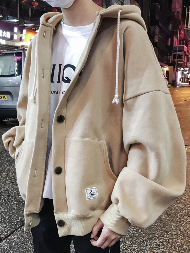 Suda con Capucha de Forro Polar de Color Puro para Hombre, Cárdigan Abierto, Cálido, Informal, Otoño Invierno, Moda, Abot...