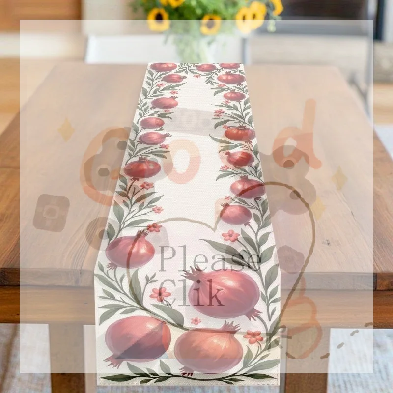 【HG】Happy Rosh Hashanah Pomegranate Line Table Runner Jewish Holiday Decor Reusable Kitchen Dining Table Runner Shana Tova Deco