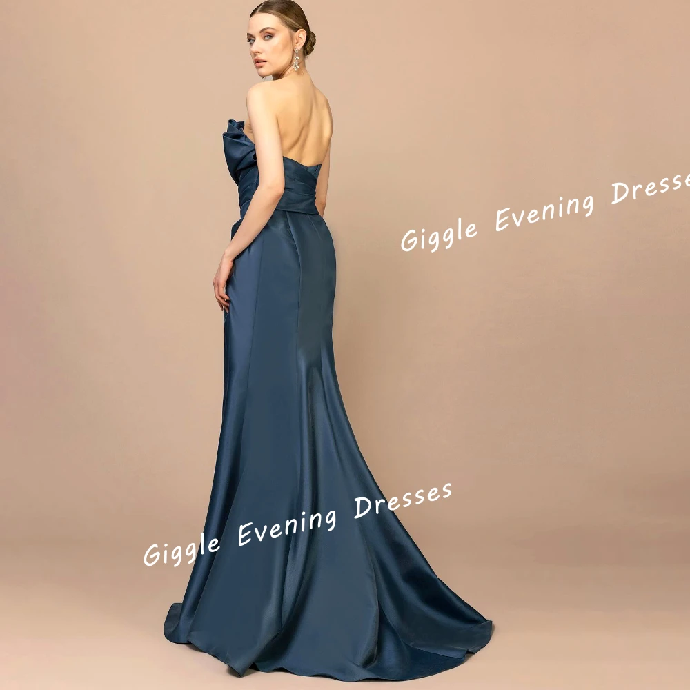 Giggle Satin Strapless Pleating A-Line Elegance Prom Gown Saudi Arab Slit Floor-Length Evening Party Dresses for Women 2024