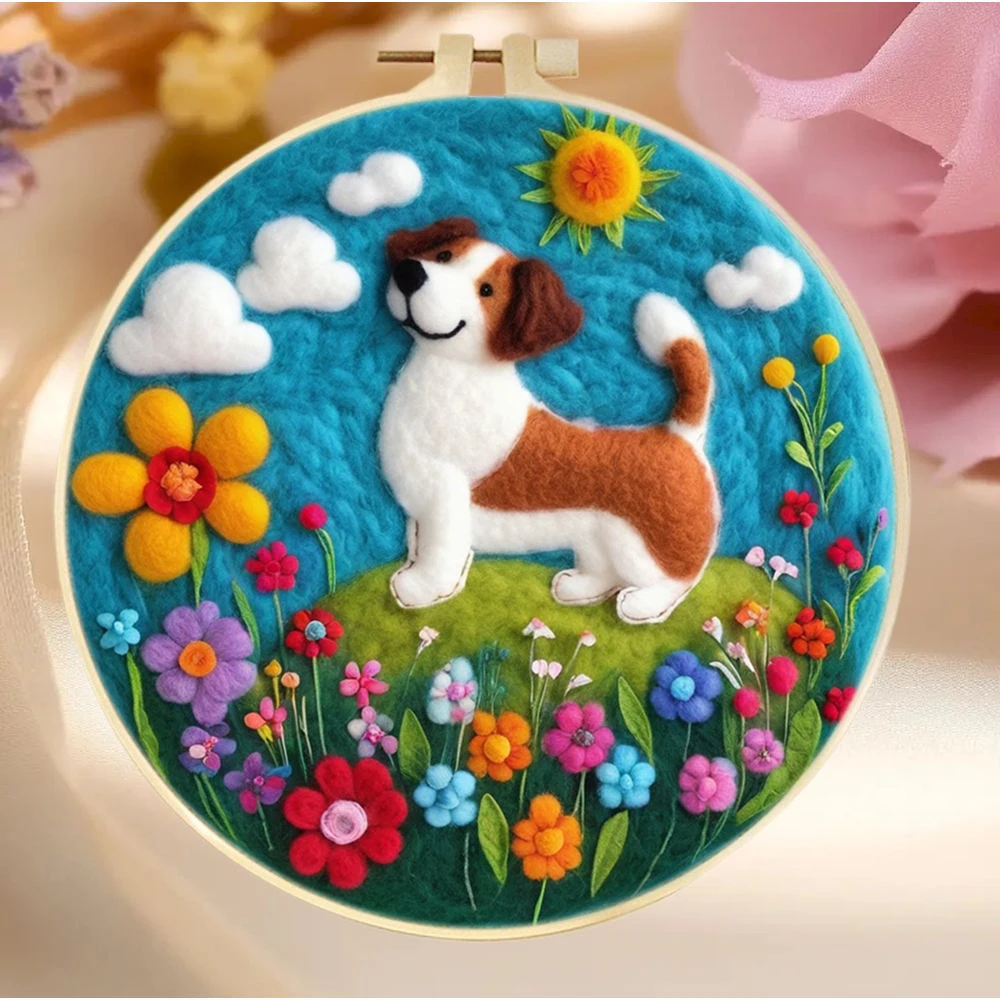 

Cute Puppy Needle Felt Starter Kit For Adults Diy Wool Felting Painting Beginners Kit Embroidery Frame Wool Needlework Crafts