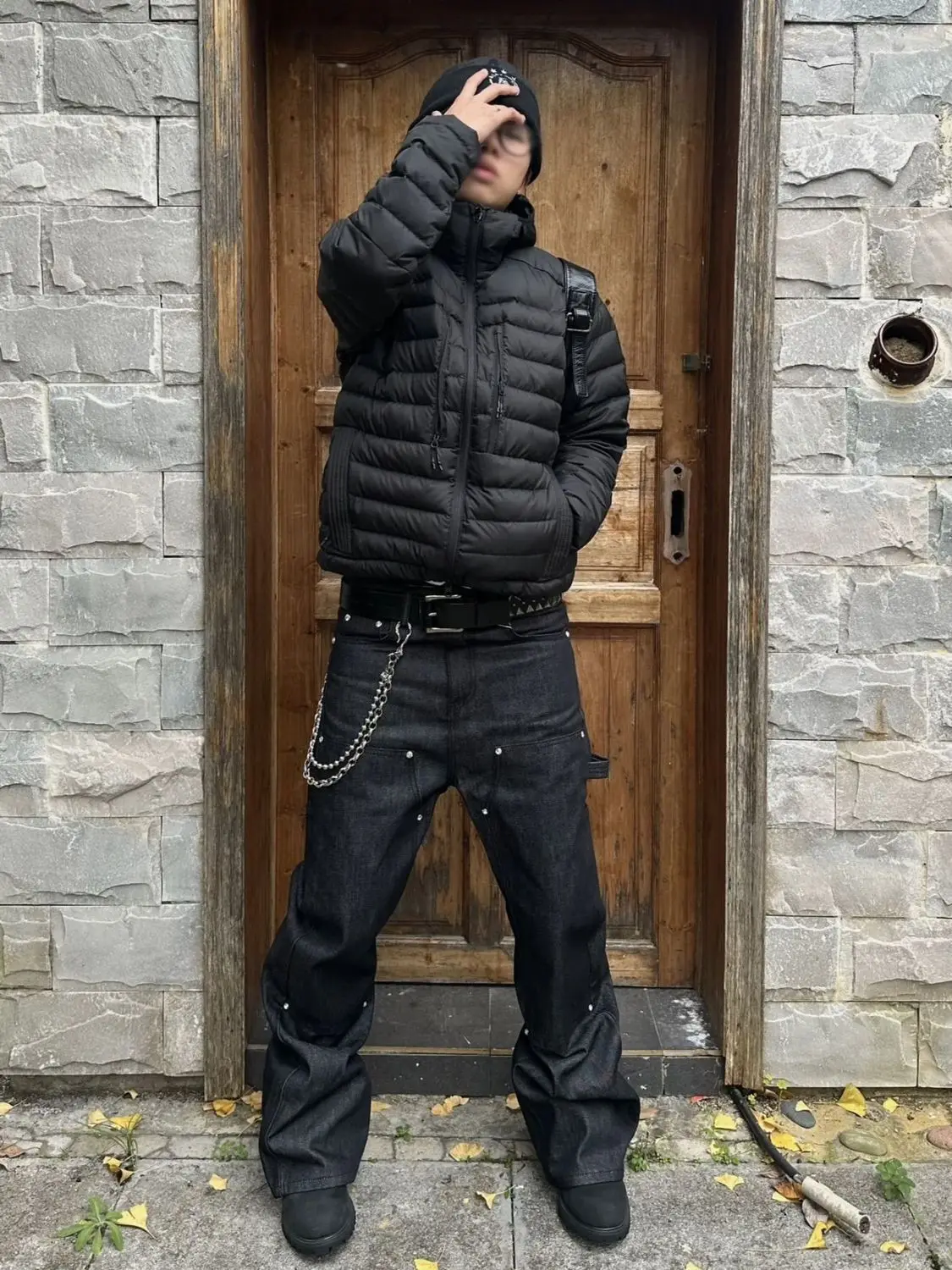 Men's Splicing Black Straight Jeans Spring Trousers Street Style Hip-hop Sweatpants Cool Boys Bottoms Male High Waist Pants