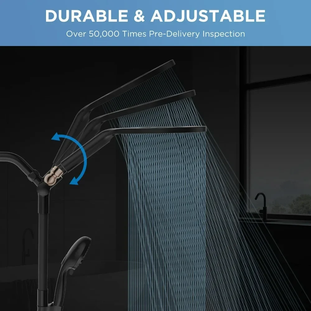 21-Mode Dual Shower Head Combo, 2-in-1 Shower System, 8 Inch Rainfall Shower Head & 10 Modes High Pressure Hand Held Showerhead