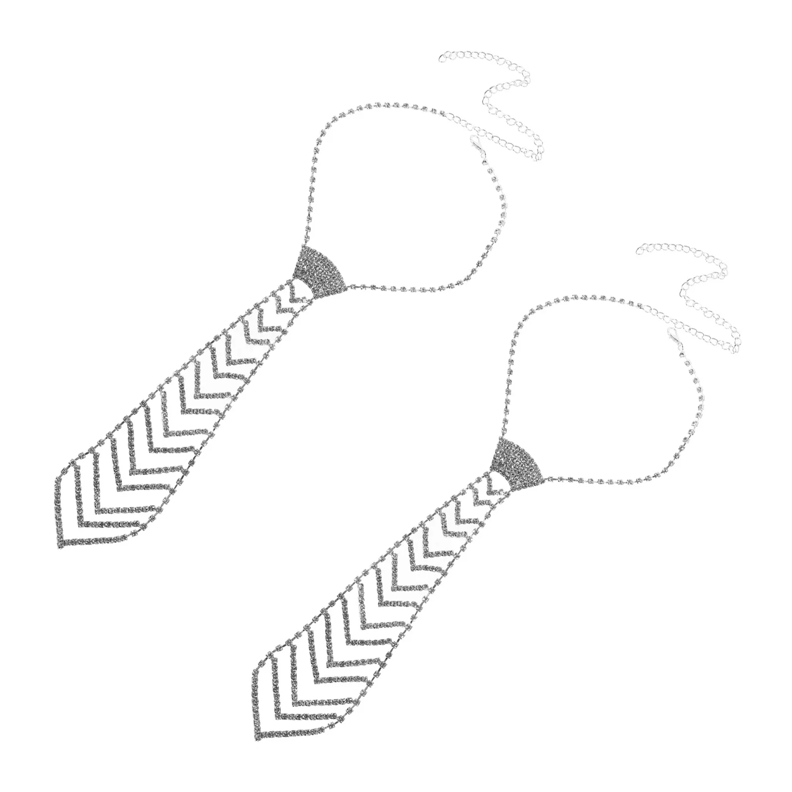 2Pcs Rhinestone Arrow Tie Adjustable Chain Wedding Party Formal Necktie Unisex Sparkling Necklace Wedding Formal Necktie for Men