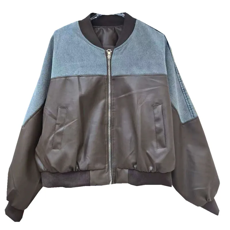 Korean Contrast Color Stitching Baseball Jacket Women Spring Autumn New Casual Loose Stand Collar Long Sleeve Female Outerwear