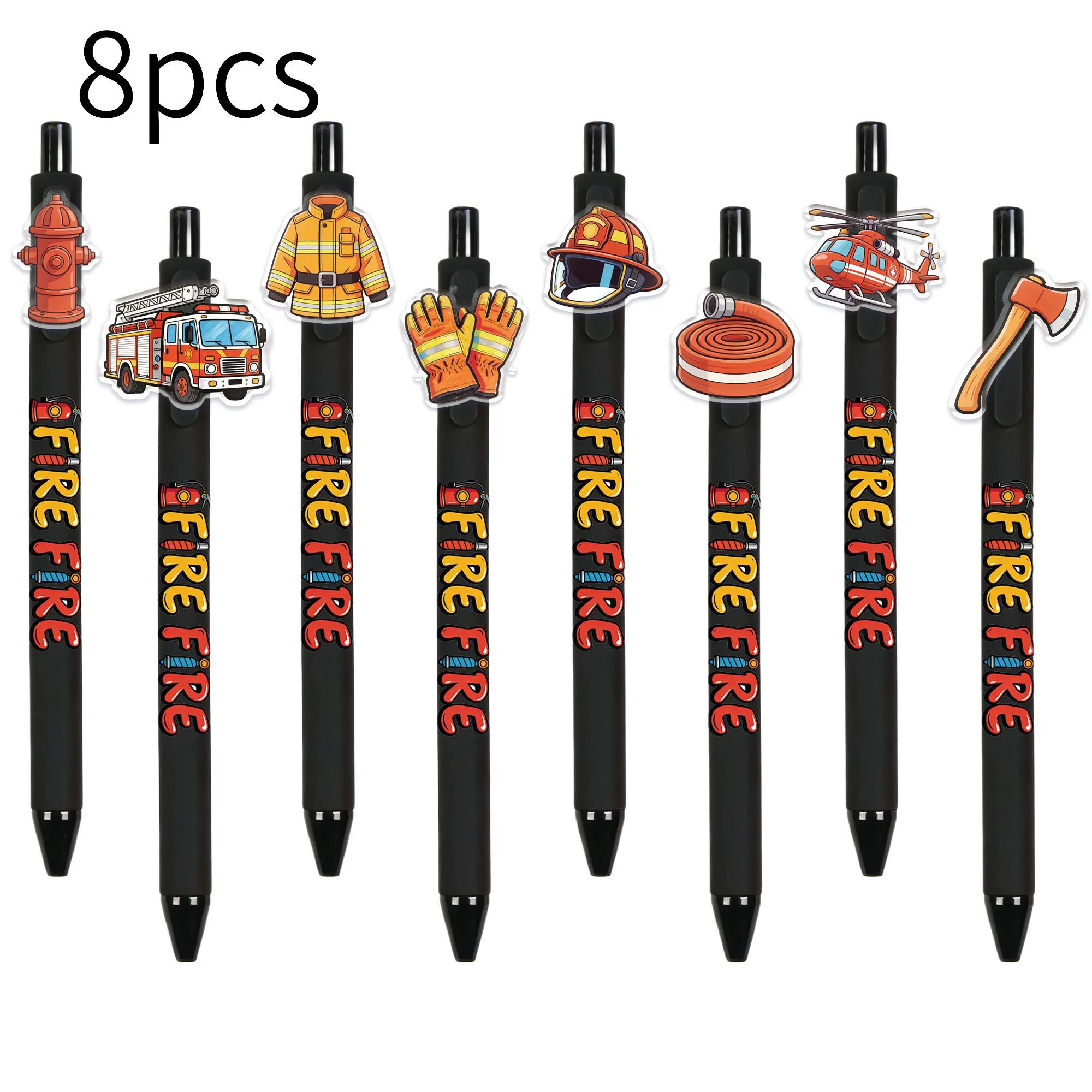 8 Stück Kugelschreiber mit Feuerwehr-Motiv, Klick-Kugelschreiber mit Feuerwehr-Elementen, Schreibgeschenk für Schüler