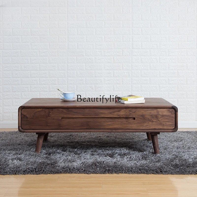 North America Black Walnut Solid Wood Tea Table American Minimalist Tea Table Modern Living Room Storage Pier Table