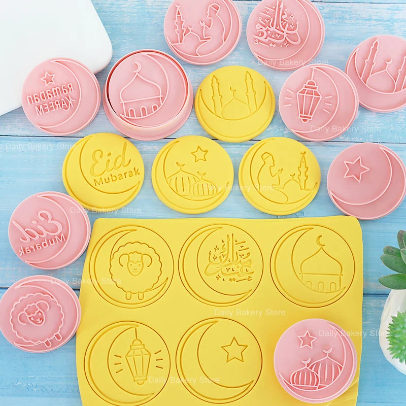 Mini Ramadan 10pcs/set Eid Mubarak Biscuit Mold Plastic Cookie Cutters Fondant Embosser Stamp Baking Tool Cake Decorating Tools