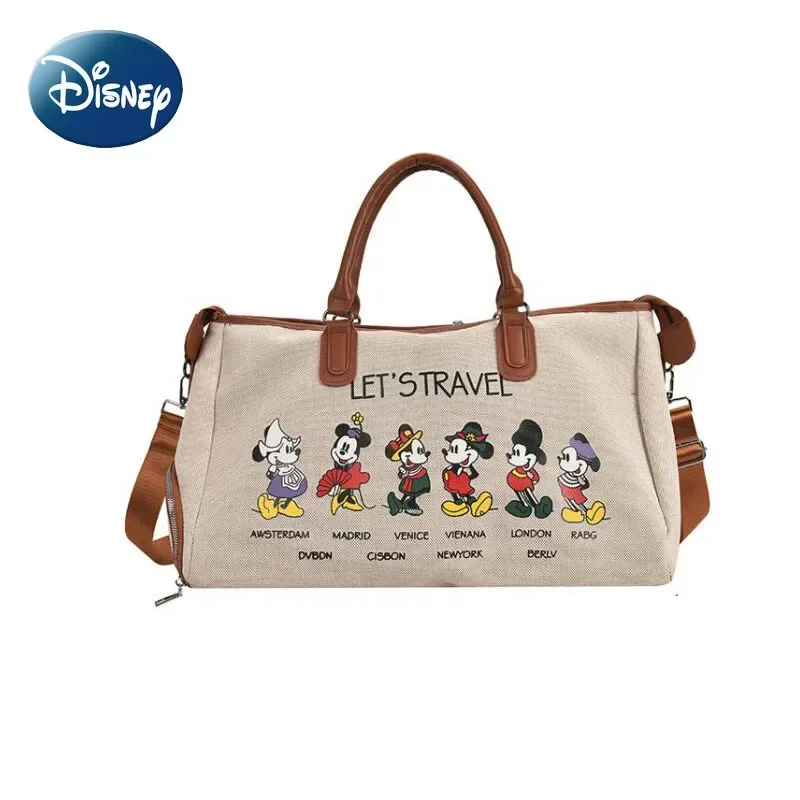 Disney Luxury Brand Travel Bag Mickey Cartoon Luggage Canvas Bag Mommy Large Capacity Handbag Ladies Storage Suitcase