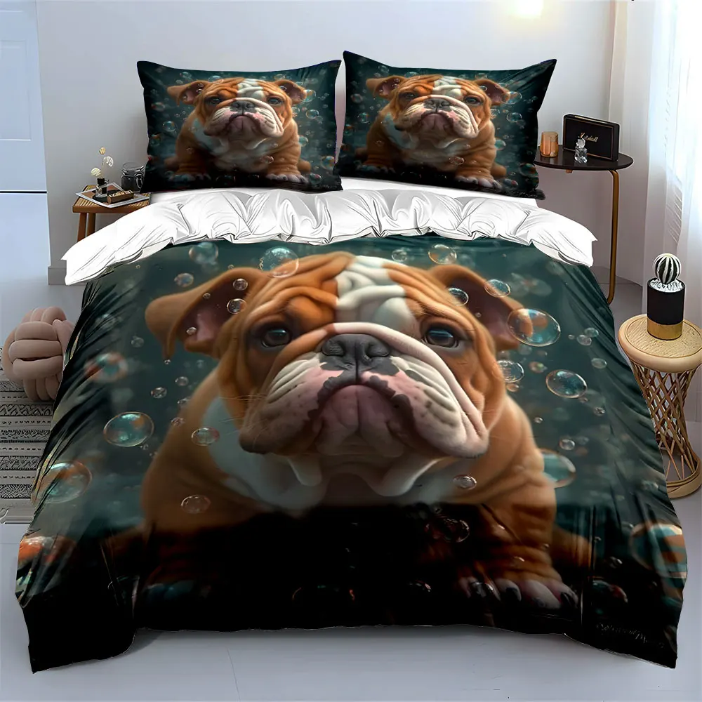 Cute puppy with floating bubbles Pattern Duvet Cover Set Digital Print Colorful Polyester Bedding with Zipper Closur for gifts