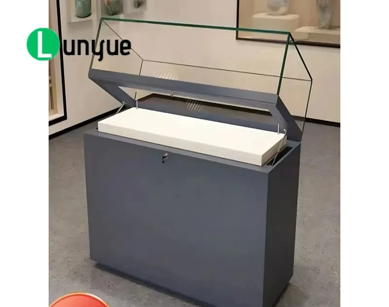 Museum Glass Display Cabinet for Cultural Relics Antiques Porcelain Jewelry Exhibition Counter with Hydraulic Lift Paint