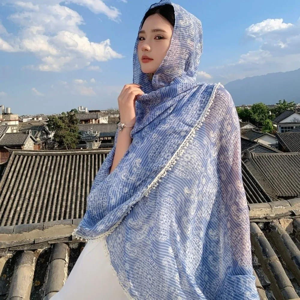 

Ретро солнцезащитная шаль с узором пейсли, тонкая солнцезащитная шаль с цветочным принтом, повязки на голову, большой пляжный шарф, уличный