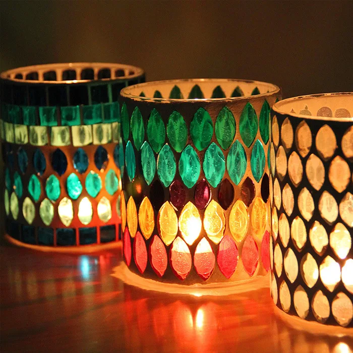 5pcs Diy Candle Glass Mosaic Candle Holder Candle Cup Candle Light Restaurant Decoration Candle Jar Candle Making Supplies m