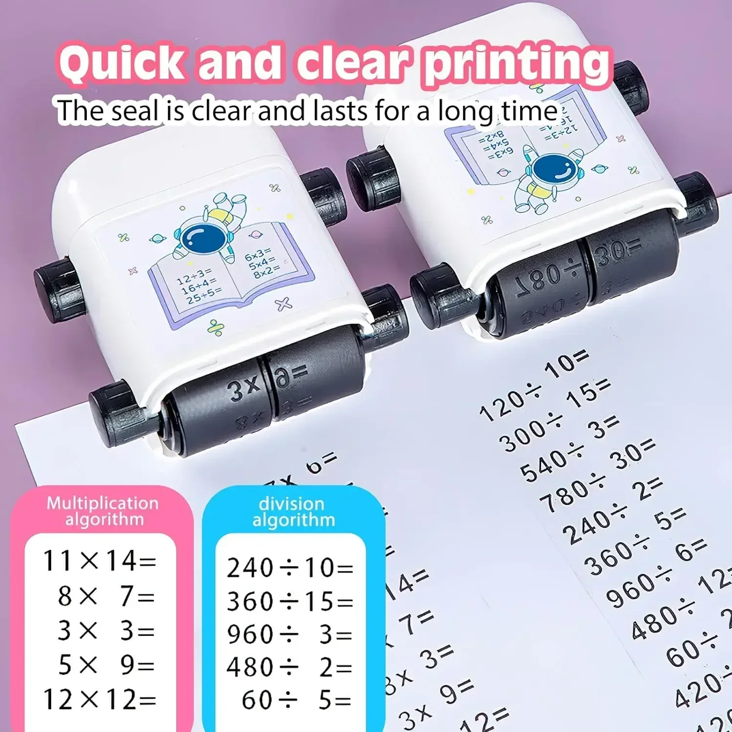 Stempel matematika gulung 2 In 1 divisi perkalian, cap mengajar Digital kepala ganda untuk anak-anak dalam 100 matematika