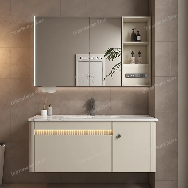 

Aluminum Hemming Bathroom Cabinet Rock Slab Hot Bending Bathroom Cabinet Face Basin Bathroom Furniture Kylpyhuonekaappi XYYSG