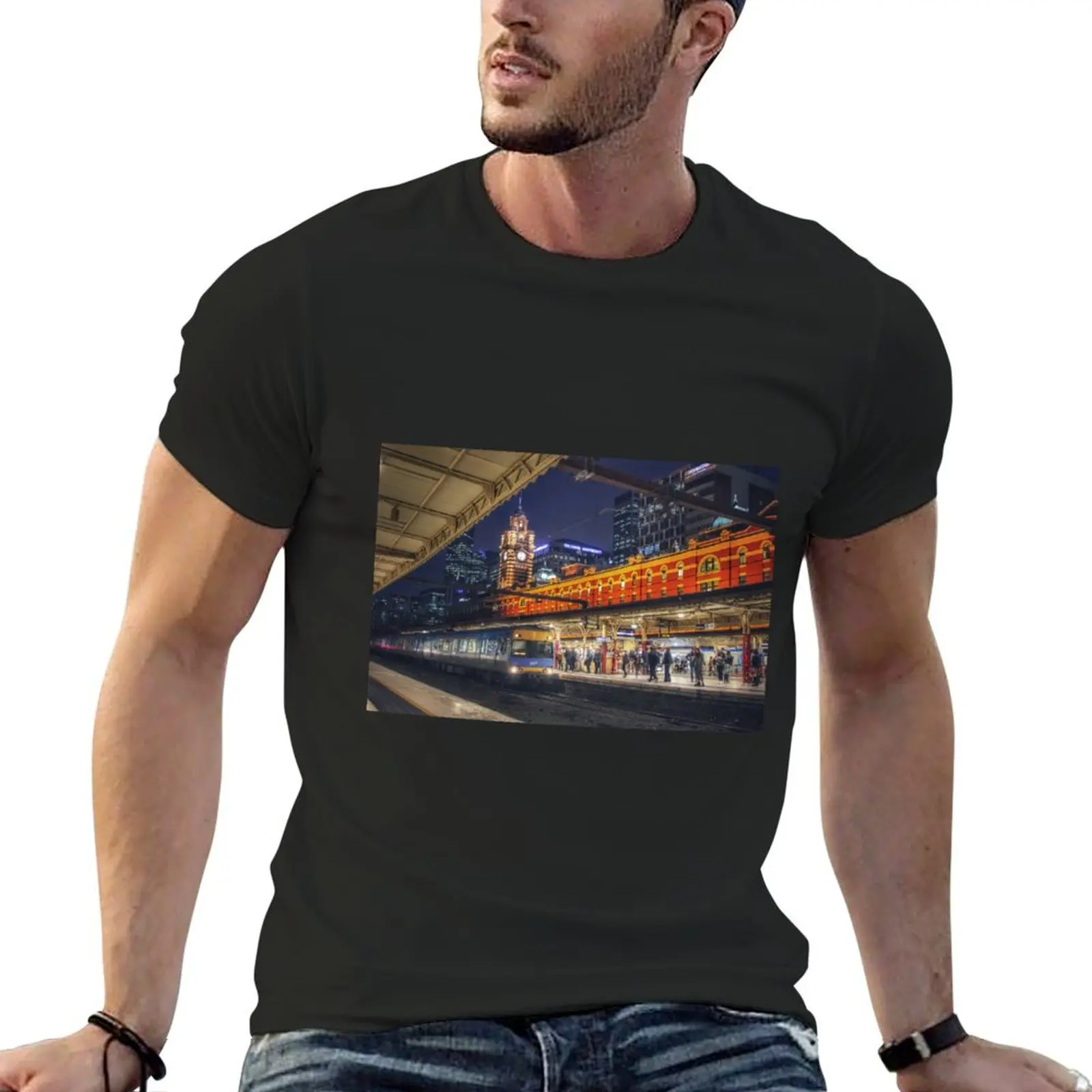 Flinders Street Station at night T-Shirt essential t shirt korean fashion graphic t shirts shirts graphic tee men