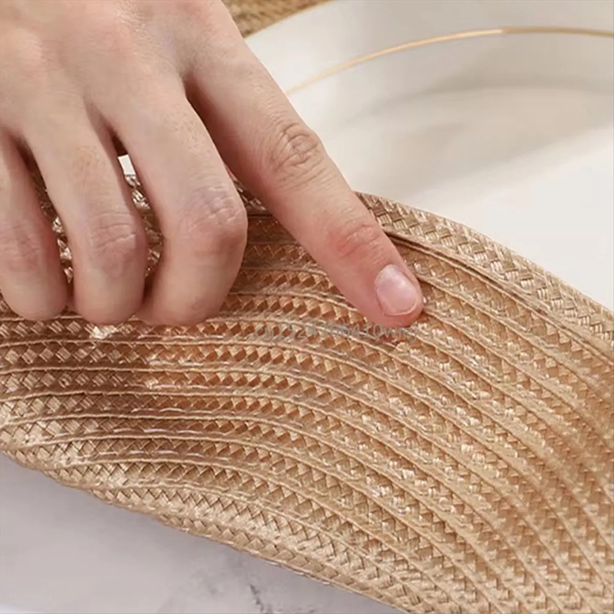 A79I Tappetino da pranzo occidentale con bordo auricolare in legno, resistente all'olio, impermeabile, sporco e isolante termico, colore champagne