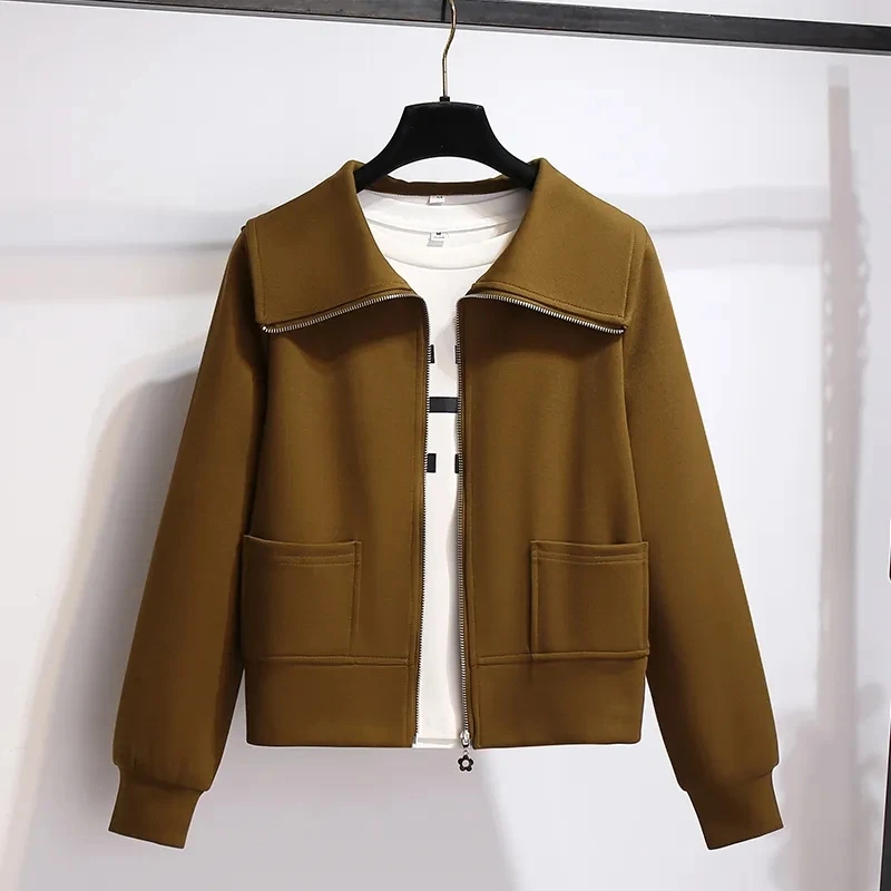 

Women's Lapel Coat 2025 Spring Autumn Long-sleeved Female Explosive Doll Collar Jacket Fashion Loose Baseball Uniform Overwear