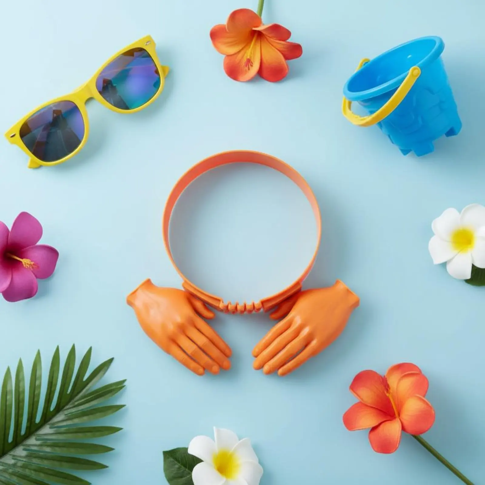 Double Palm Head Band Adjustable Size Hand Shaped Sun Hat Hand-Shaped Sun Visor Creative Design Comfortable Fit for Party, Beach