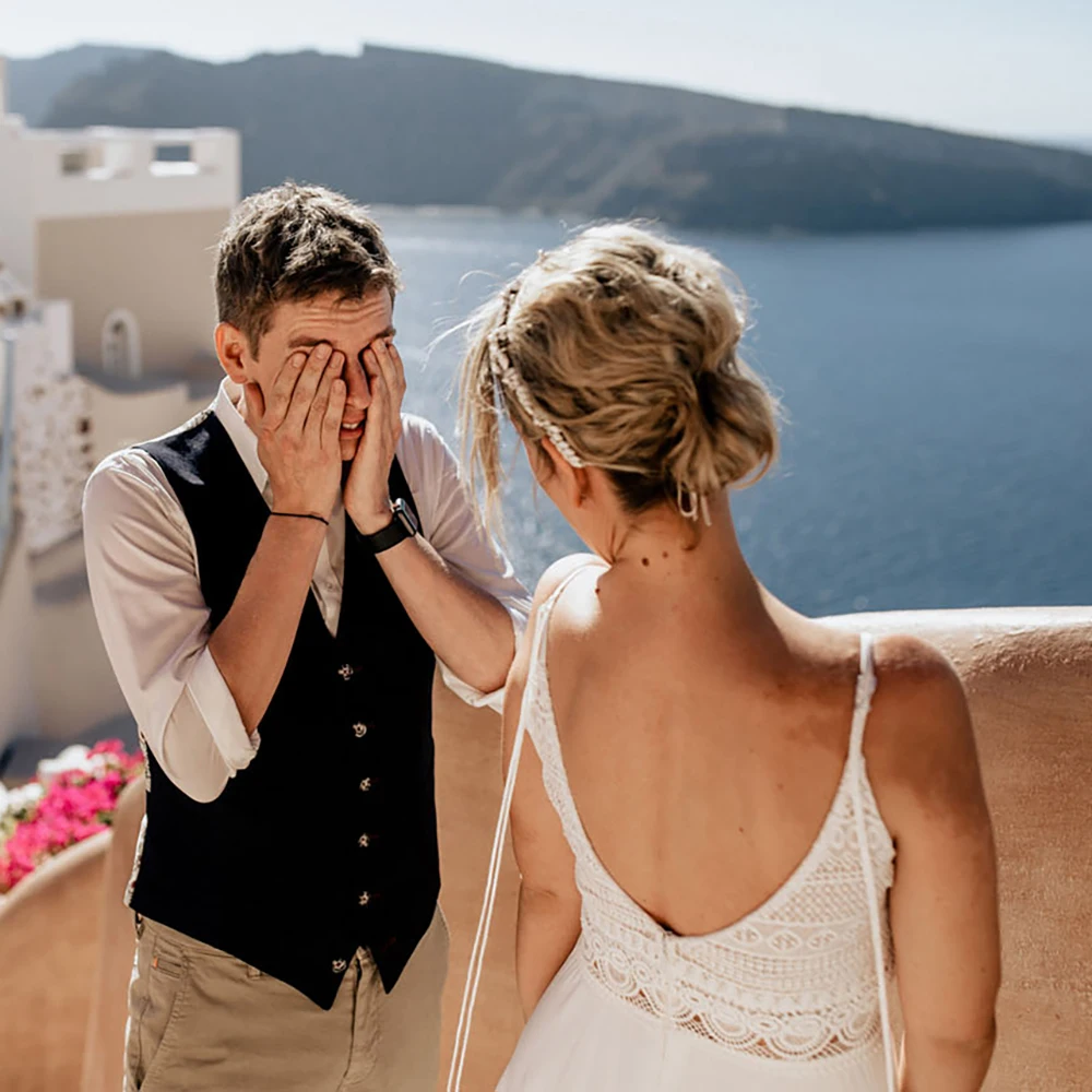 Duas peças boho chiffon vestido de casamento colheita superior boêmio navio da gota sem costas 2022 princesa praia cintas de espaguete laço vestido de noiva