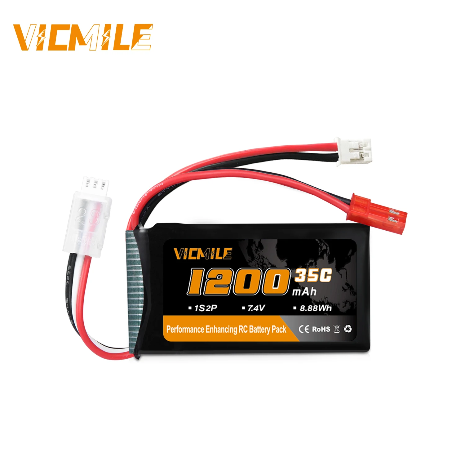 VICMILE SCX24 Battery 7.4V 1200mAh Lipo Battery 2S 35C with PH2.0 JST Plug Fit for SCX24 RC Car WLtoys A949 A959 A969 A979 K929