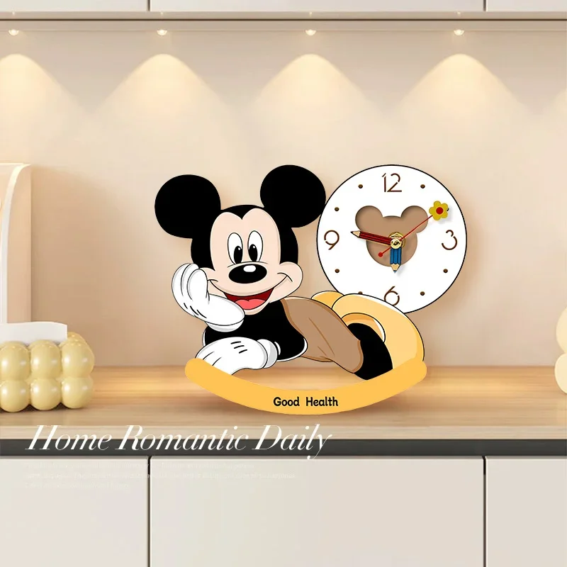 Disney Mickey Tumbler Clock Ornament Creative Kawaii Bedroom Living Room Silent Clock Display Wine Cabinet Entrance Table Clock