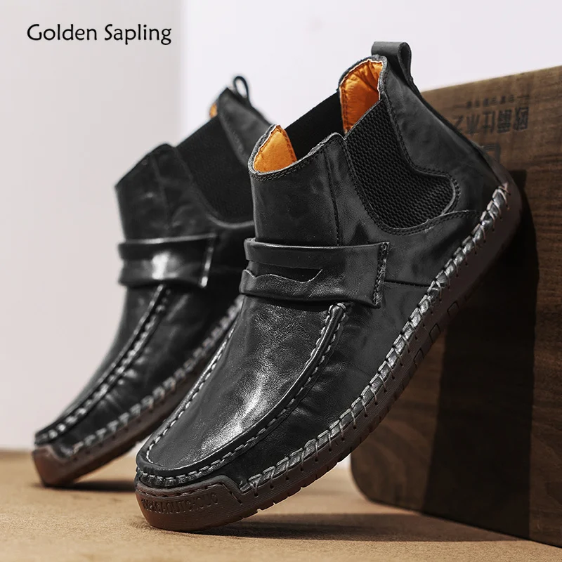 

Golden Sapling Winter Men's Boots Retro Leather Casual Shoes for Men Classics Platform Flats Leisure Footwear Fashion Work Boot