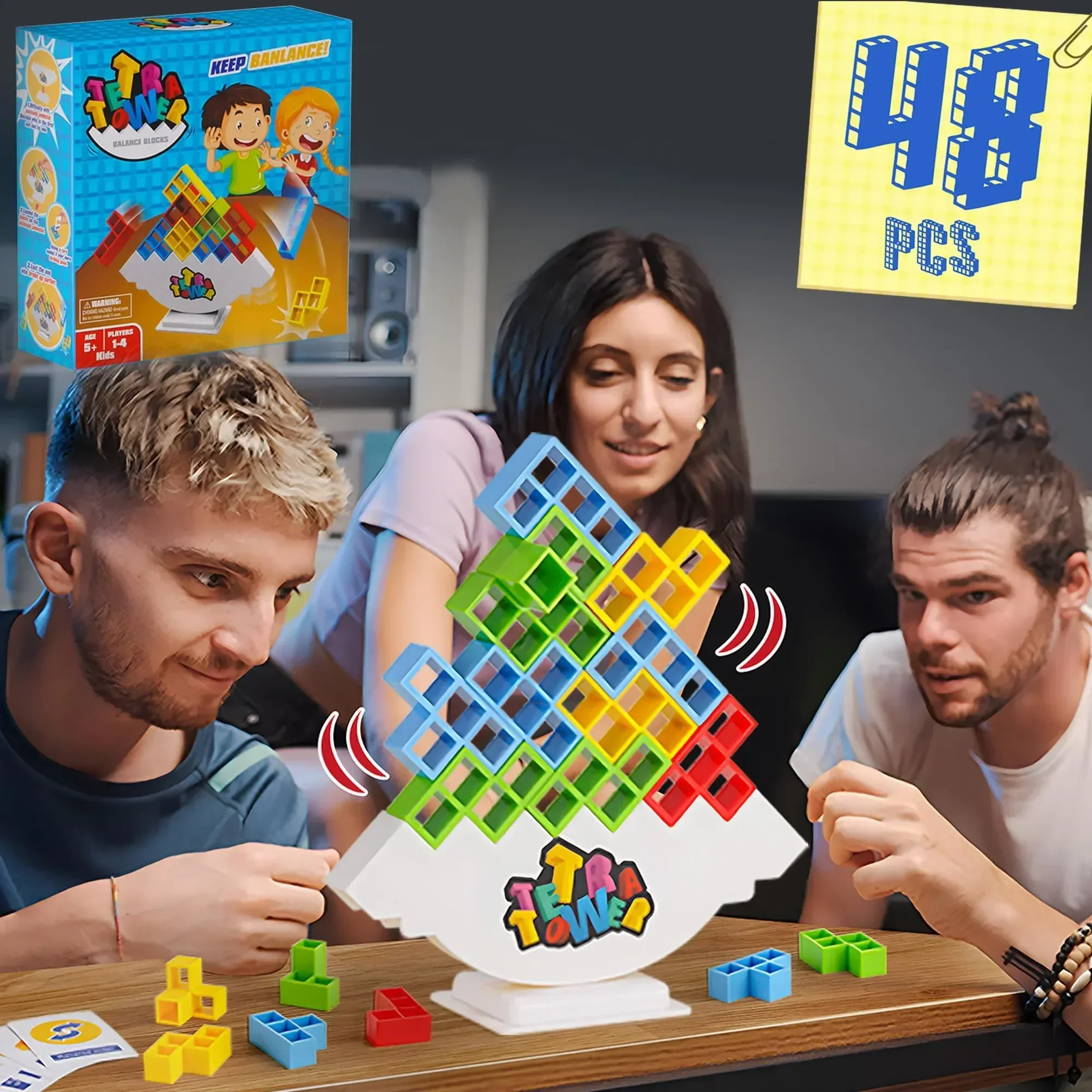 Juego de mesa de Torre apilada para niños y adultos, 48 piezas, bloques de construcción, ensamblaje de rompecabezas, juguetes educativos