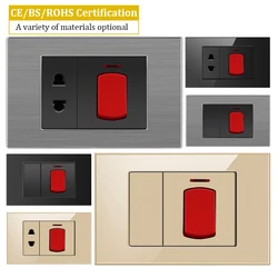 118 EU UK 20A  High Power Wall Switch Socket Tempered Glass Panel ON OFF Rocker Switch for Water Heater Light Air Conditioner