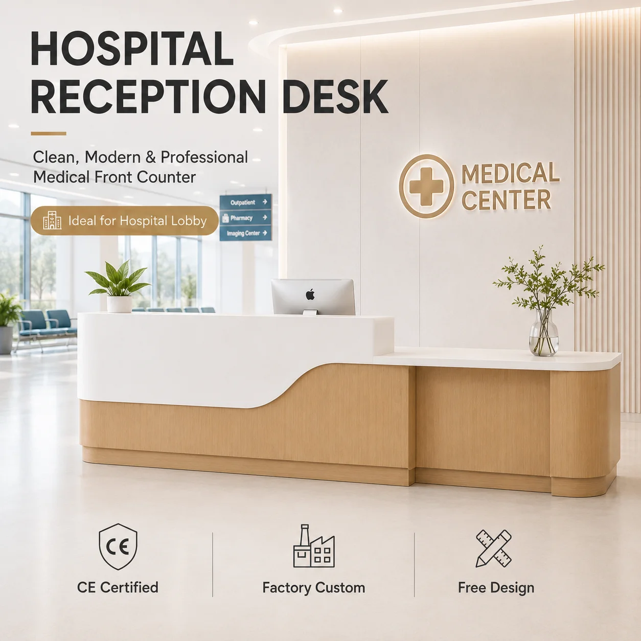 Qianyang Modern Hospital Reception Desk Medical Front Counter Wood White Clinic Reception Desk Hospital Lobby Factory Price