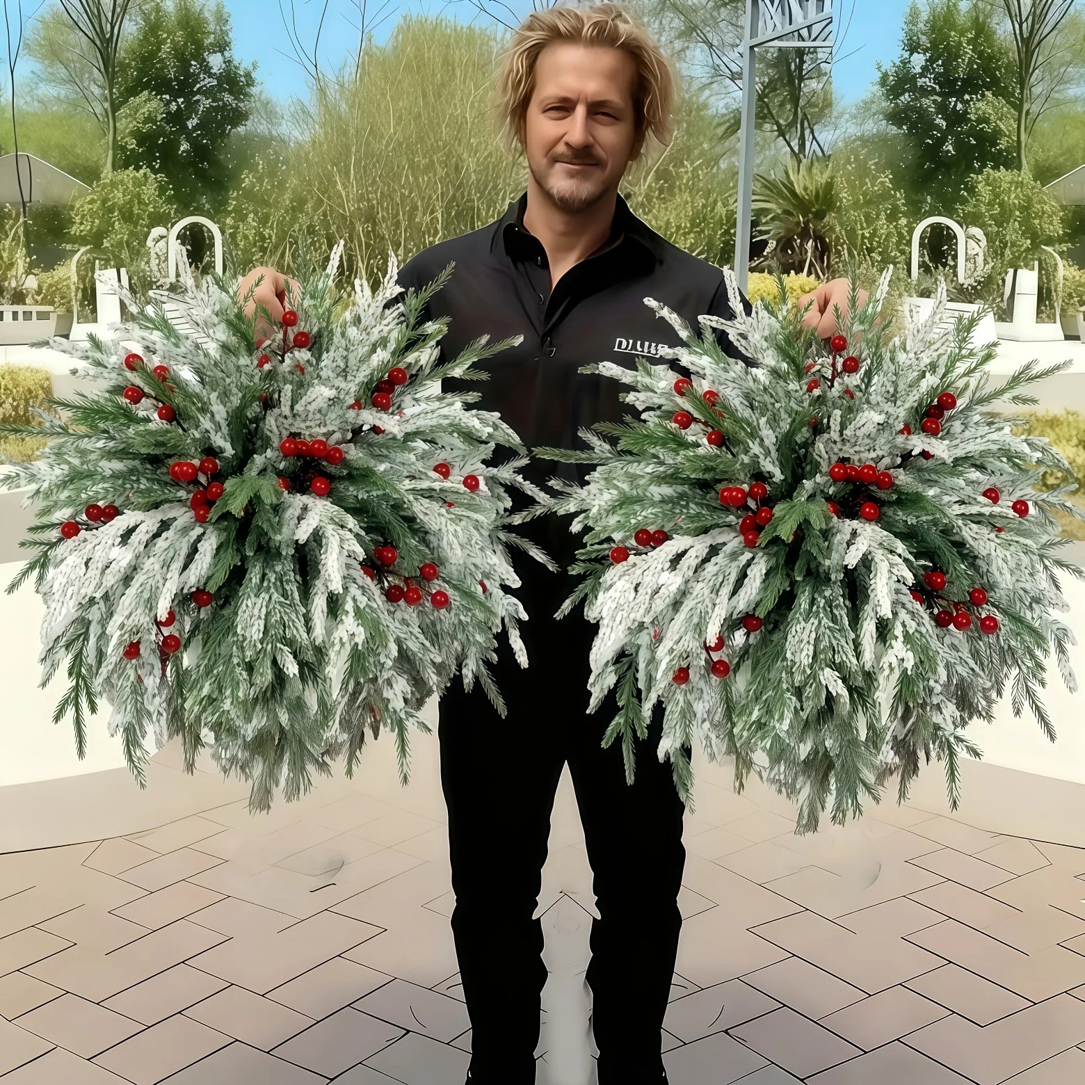 24 قطعة فروع الصنوبر الشمالية الاصطناعية مع التوت الأحمر واقعية وهمية الصنوبر إكليل كثيفة الإبر الخضراء الثلوج لزينة عيد الميلاد