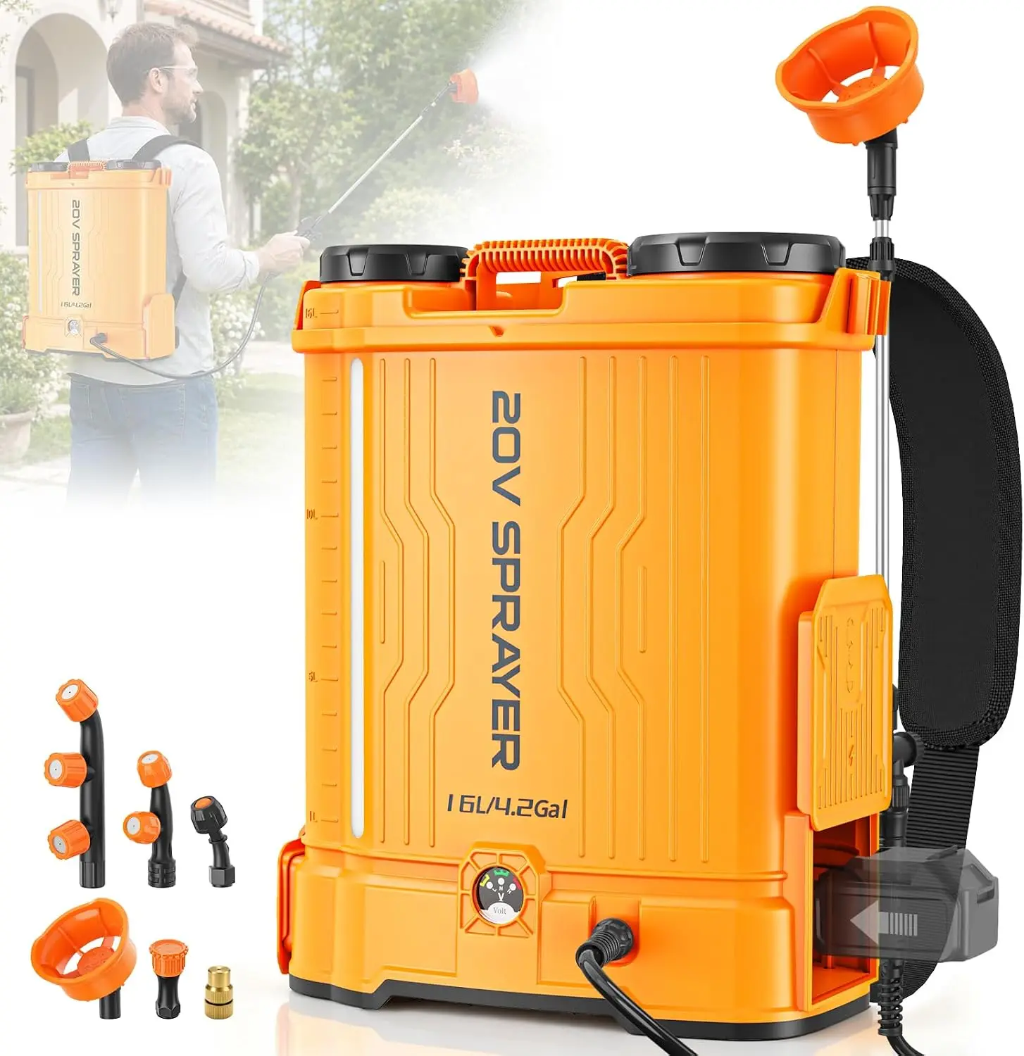 4.2 Gal Backpack Sprayer Compatible for DeWalt 20V, Auto Mixer,0-90 PSI Adj | 6 Nozzles, Electric Cordless Weed Sprayer for Lawn & Garden, Fertilizing, Yard, Battery Not Included