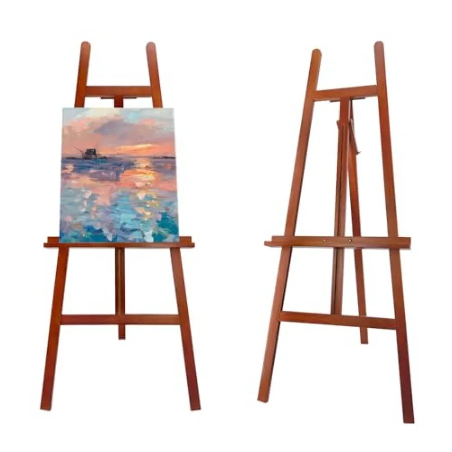 

Large A-Frame Wooden Painting Display Walnut Easel Large Adjustable Pine Wood Standing Easel Holding Canvas Up to 60'' Solid Wo