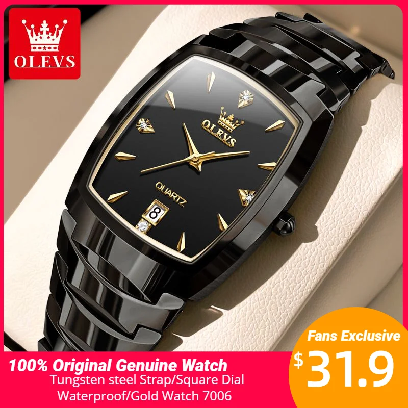 OLEVS New Quartz Watch for Men Tungsten Steel Strap Luxury Gold Wristwatch Calendar Clock Original Quartz Wristwatch Male 7006