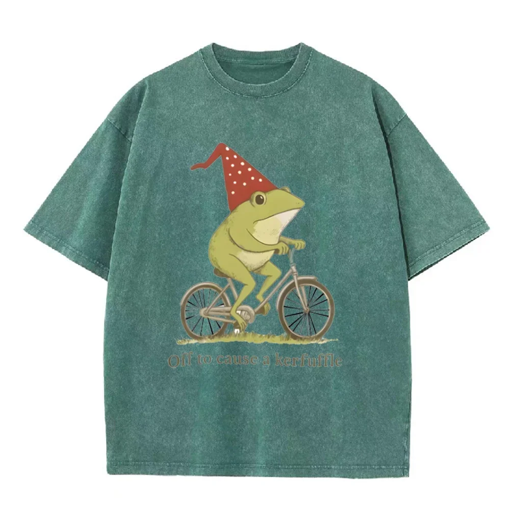 2026 Unisex Off To Cause A Kerfuffle Frog T Shirt Funny Weirdcore Graphic Tee Cotton Loose Short Sleeve Summer Casual Streetwear