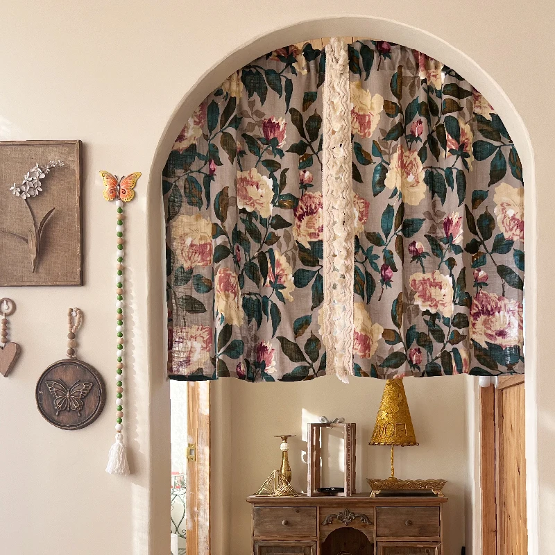 Vintage Flower Curtain Bedroom Floral Printed Window Curtains Living Room Sheer Screen Partition Home Decoration