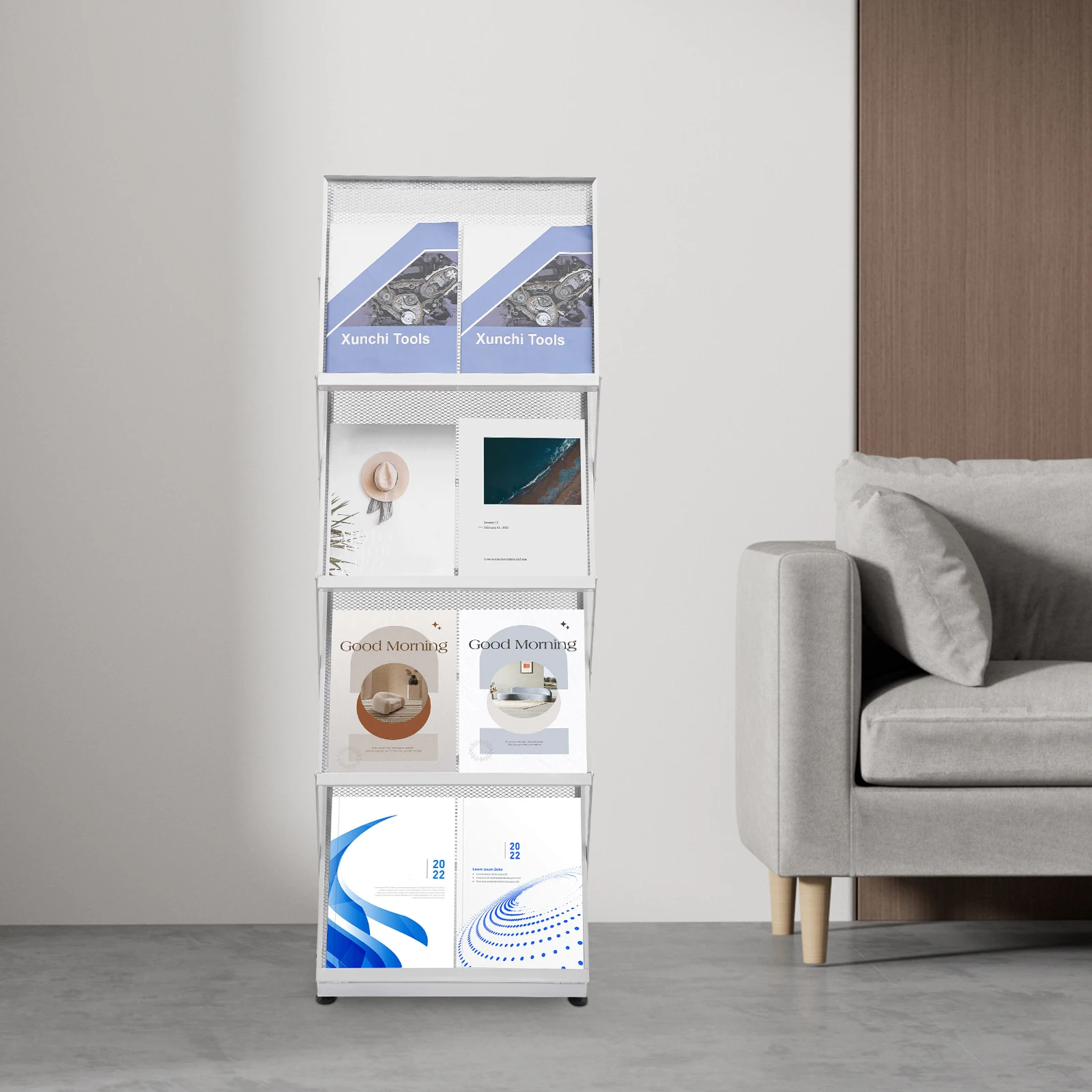 

4-Tier Foldable Magazine Rack A3 Book Shelf Brochure Display Rack Magazine Display Stand