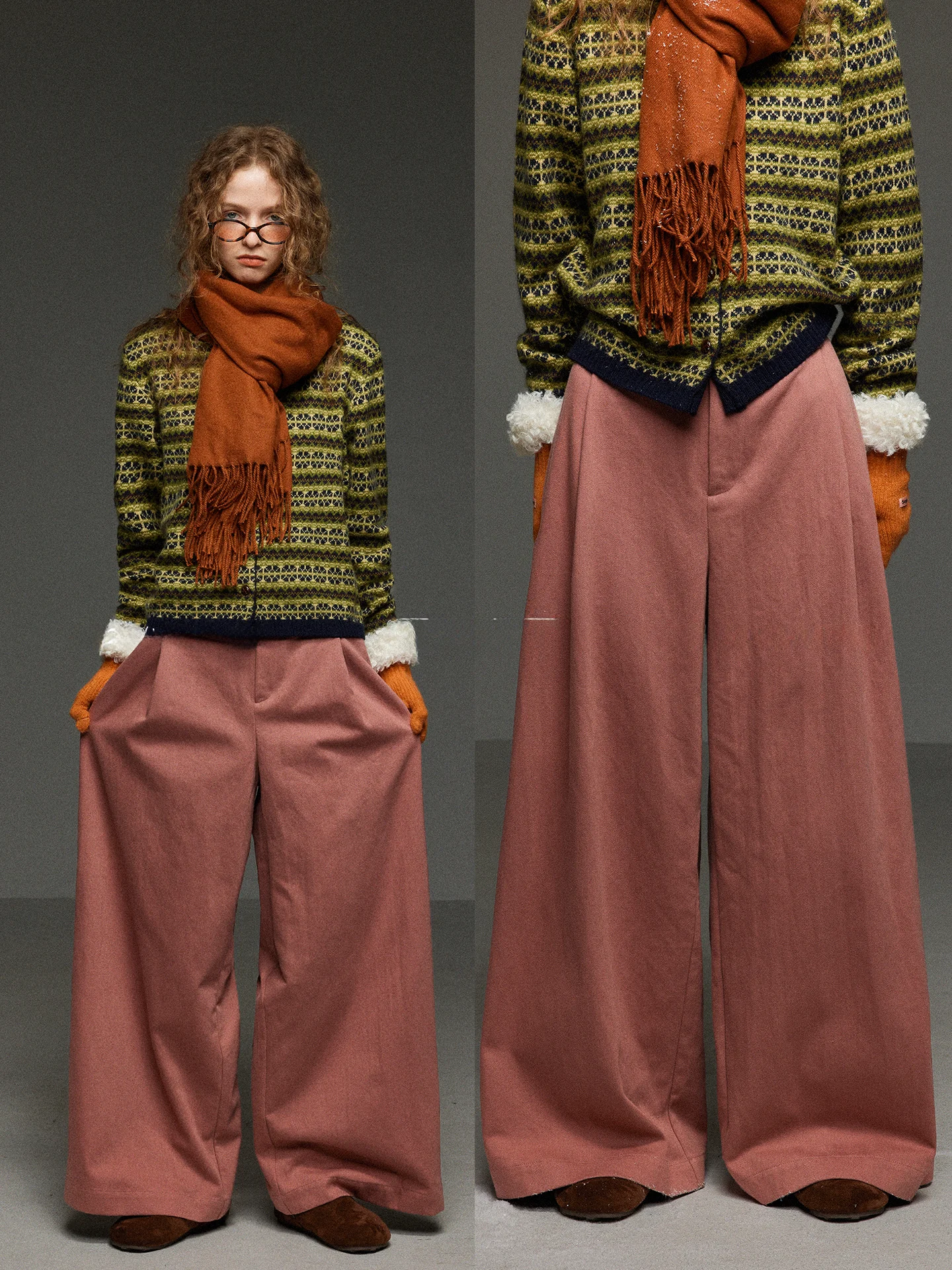 

High Waist Wide Leg Casual Pants Women's Spring Lazy Loose Straight Floor-Length Trousers Vintage Sle Pure Color Button Clo...