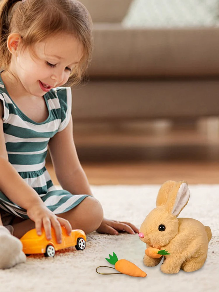 Cute Electric Rabbit with Carrot Interactive Electronic Pet Electronic Pet Rabbit Toy Birthday Gift for Kids