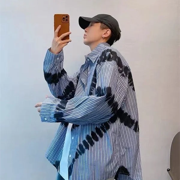 

Мужская рубашка больших размеров (до 300 фунтов) в гонконгском стиле с длинным рукавом, модная, трендовая, в стиле пэчворк, с цветовыми блоками, корейская версия