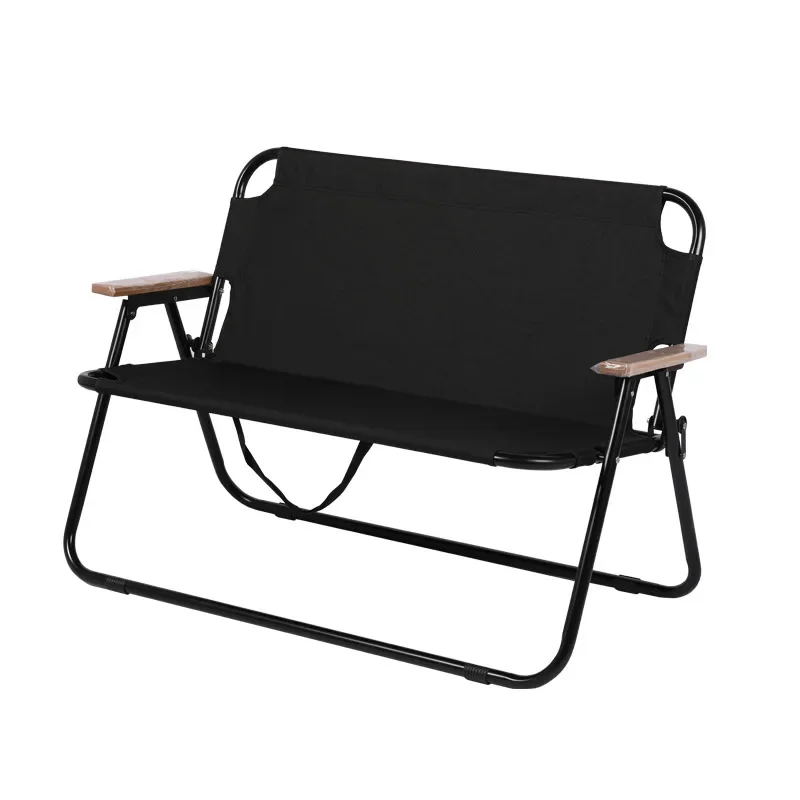 JETSHARK 2-person Portable Aluminum Folding Outdoor Garden Beach Camping Bench Double Chairs With Wooden Armrest