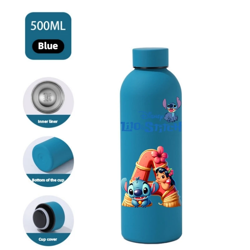 500Ml Disney Lilo Stitch ถ้วยน้ําสแตนเลสขวดน้ํากีฬามูลค่าสูงกลางแจ้งขนาดใหญ่ความจุ Camping ดื่มเครื่องมือ