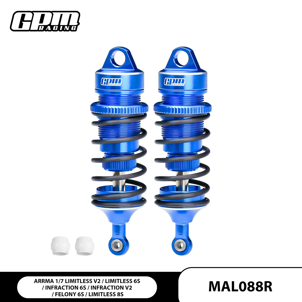 GPM ALUMINIUM 6061-T6 VOORSTE 78MM EN ACHTERSTE 88MM VERSTELBARE VEERDAMPERS MET 6MM AS VOOR ARRMA 1/7 LIMITLESS 8S / V2 / INFRACT