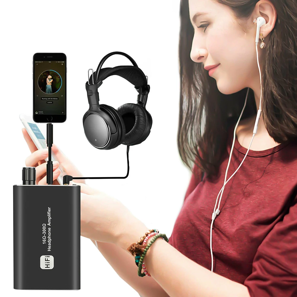 Mini Portable HiFi Headphone Amplifier Adjustable Audio Amp 3.5mm Jack Cable Stereo Audio Out For Phone Laptop Music Player