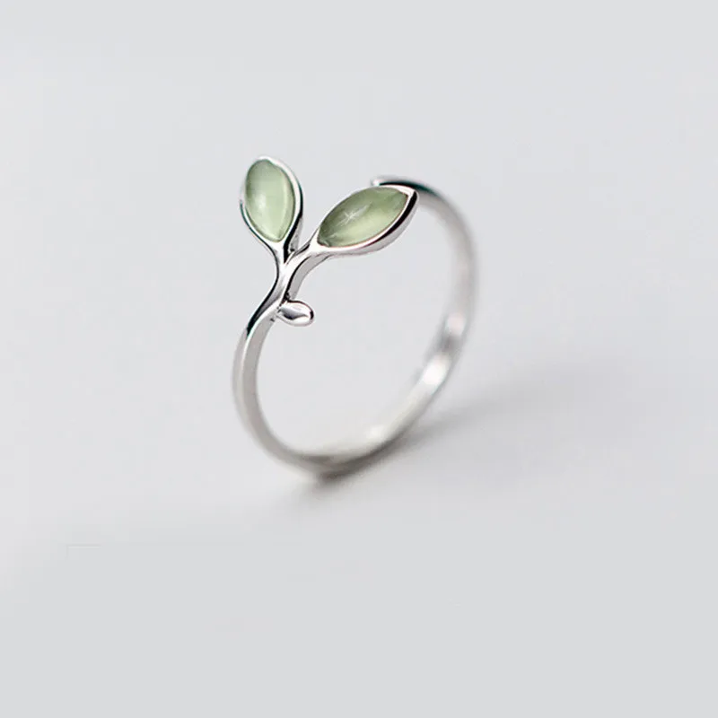 Women's Silver Plating Branch Green Adjustable Ring Party Jewelry Gift